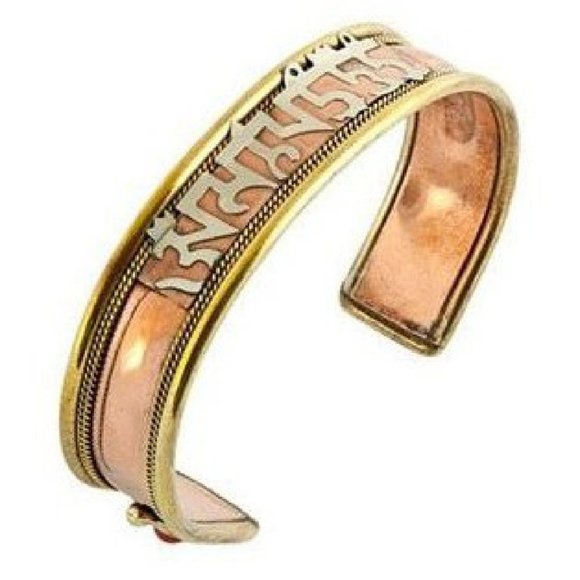 Om Mani Padme Hum Tibetan Bracelet with Orange Stone Accents - Picture 1 of 2